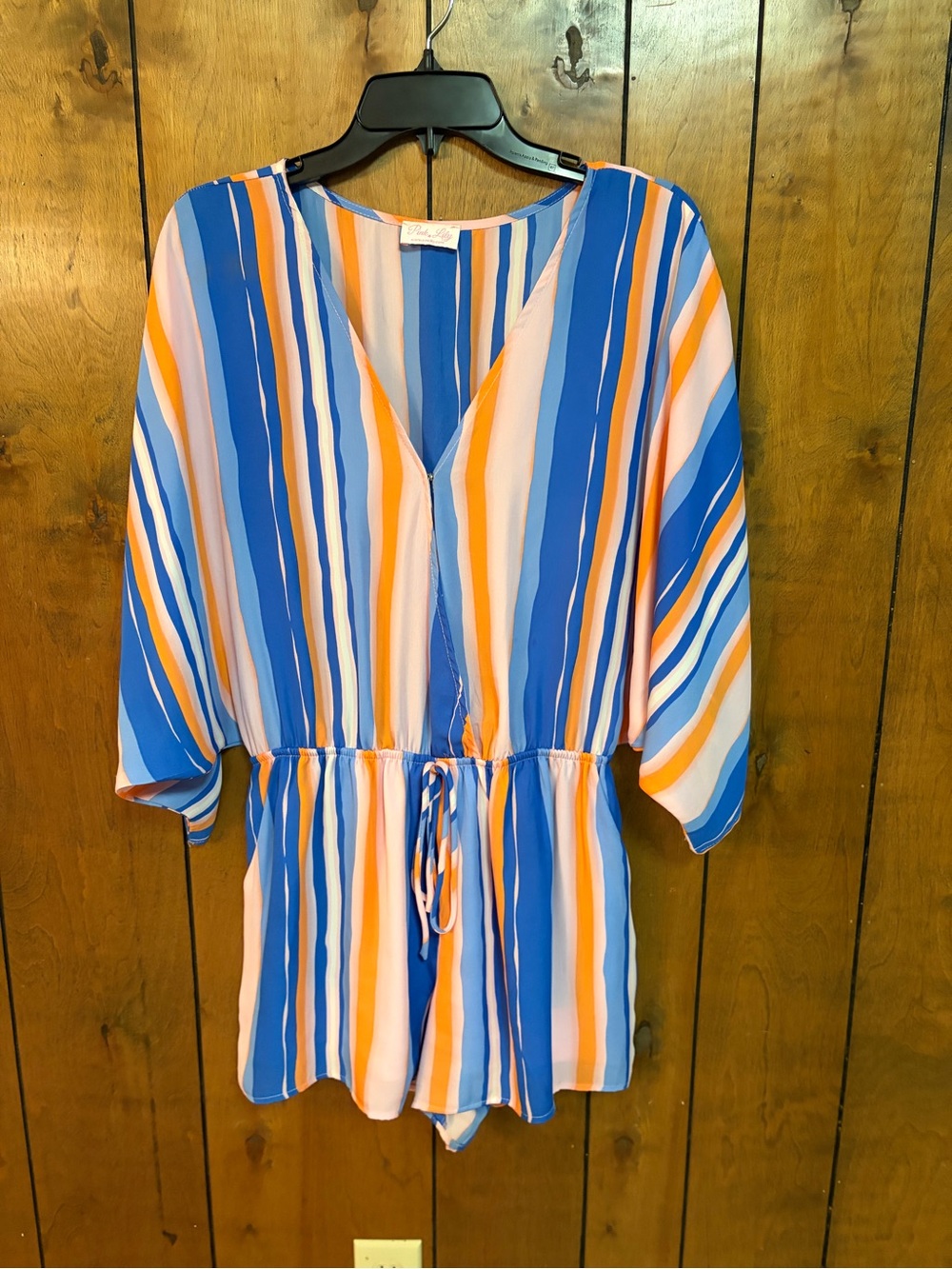 Pink Lily Blue & Orange Striped V-Neck Tunic Romper